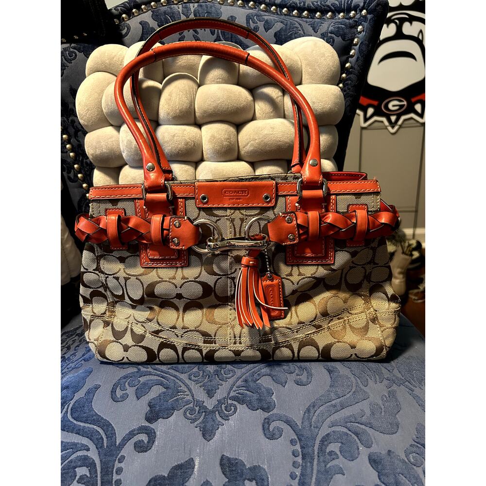 Coach Signature Logo Hampton Red Braided Leather